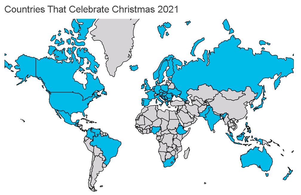 Países que celebram o Natal de 2021 ---- Mapa de distribuição de clientes com Sunnex