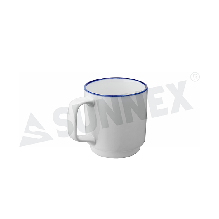 Caneca De Porcelana Com Borda Azul