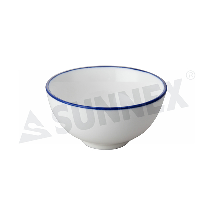 Tigelas de arroz de porcelana com borda azul